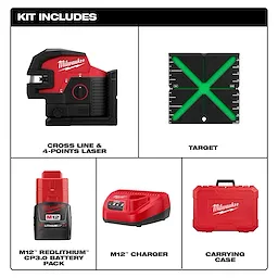 M12™ Green Cross Line & 4-Points Laser Kit Includes