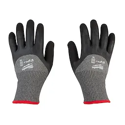 Cut Level 5 Winter Dipped Gloves - M, featuring black rubber-coated palms and fingers with grey knit fabric on the back.