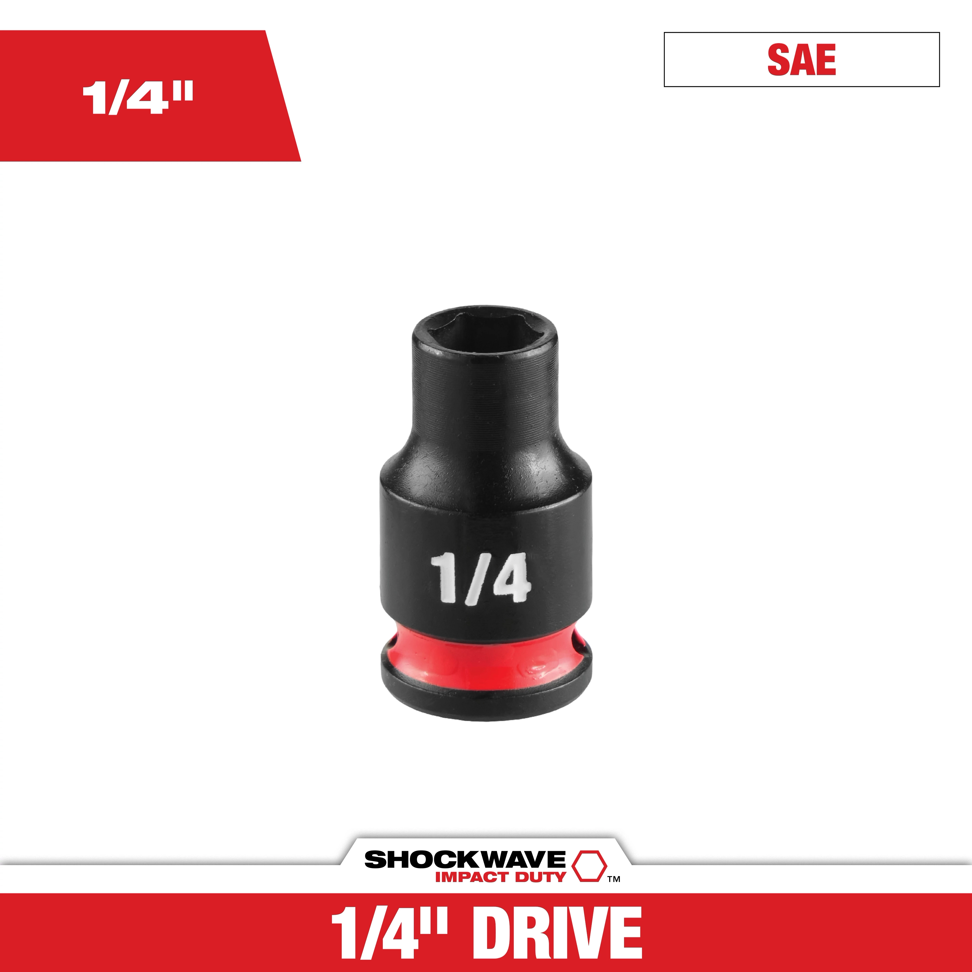 SHOCKWAVE Impact Duty 1/4" Drive 1/4" Standard 6 Point Socket centered on a white background with red accents.