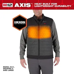 M12 Heated AXIS Jacket with Hexon Heat Technology, worn by a 6' tall model in size large. Built for lightweight durability.