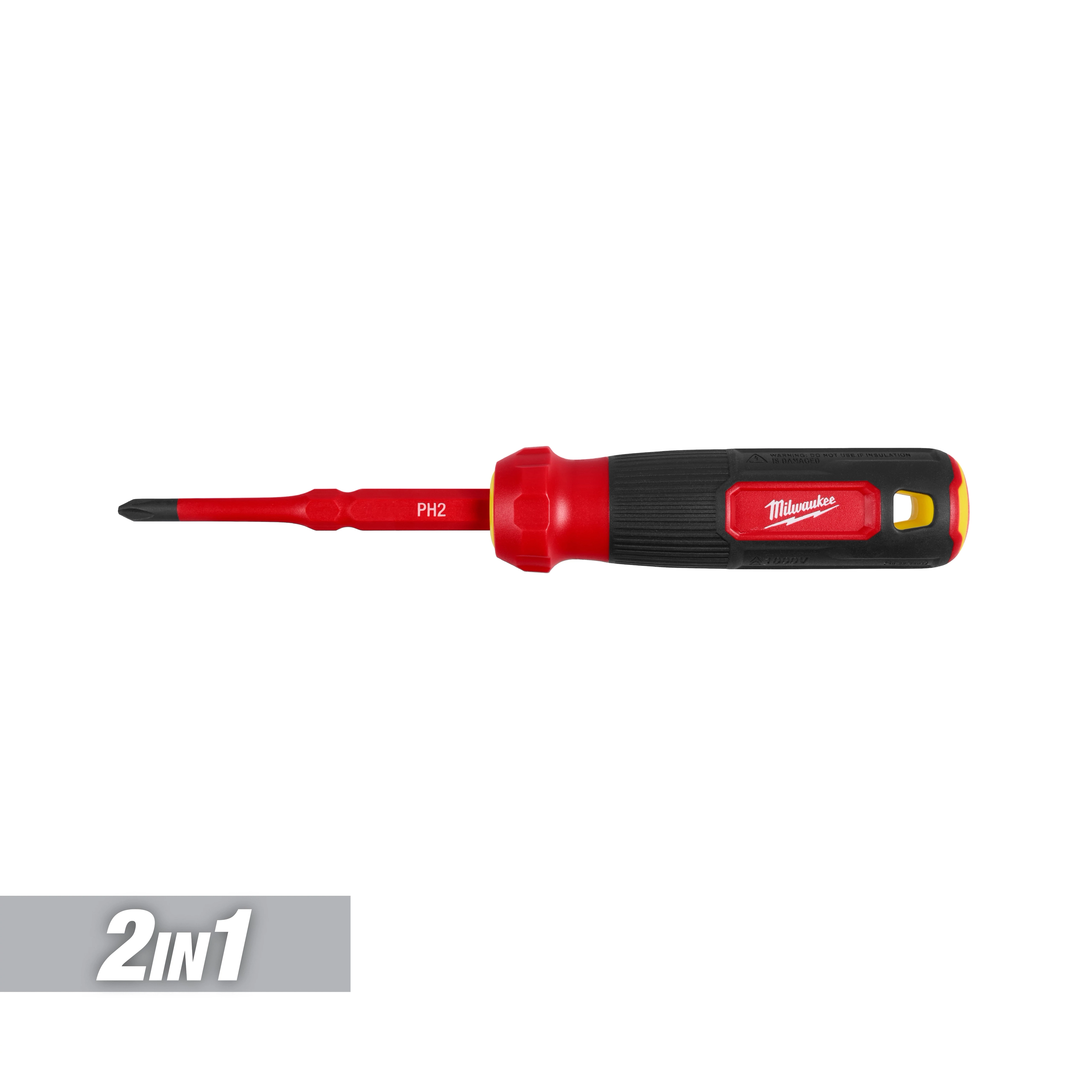 2-in-1 1000V Insulated Flip Shank Multi-Bit Screwdriver with a black and red handle and interchangeable shank, marked PH2.