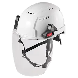 BOLT Full Face Shield CLear Dual Coat Lens attached to a Milwaukee Safety Helmet