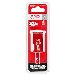 Milwaukee Diamond Max Hole Saw Bit, 7/8", in packaging. Advertises up to 20x life, suitable for porcelain, tile, and stone surfaces.