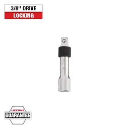 The image shows a 3/8-inch drive locking extension bar. It features a metal body with a knurled grip and is labeled with "lifetime guarantee" in a hexagon shape at the bottom.