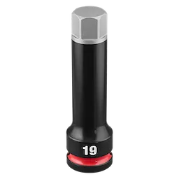 SHOCKWAVE Impact Duty 1/2" Drive 4" Hex 19mm Bit Socket standing upright on a plain background.