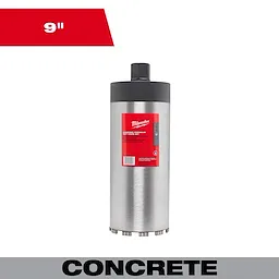 9" Diamond Premium Wet Core Bit with a silver cylindrical body and black top. Suitable for drilling concrete.