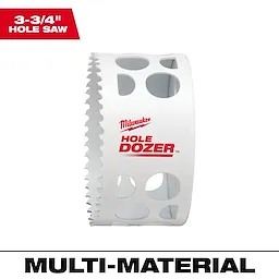 The 3-3/4" Hole Dozer Bi-Metal Hole Saw features sharp teeth and multiple cutouts for efficient drilling in various materials.