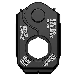 The 5/8" ZoomLock MAX® & >B< MaxiPro® Pivoting Press Ring is a black, pivoting press ring used for ACR applications. It features the ZoomLock MAX logo and specifications printed in white, including "5/8" OD ACR-MAX x3x4" and "M12".