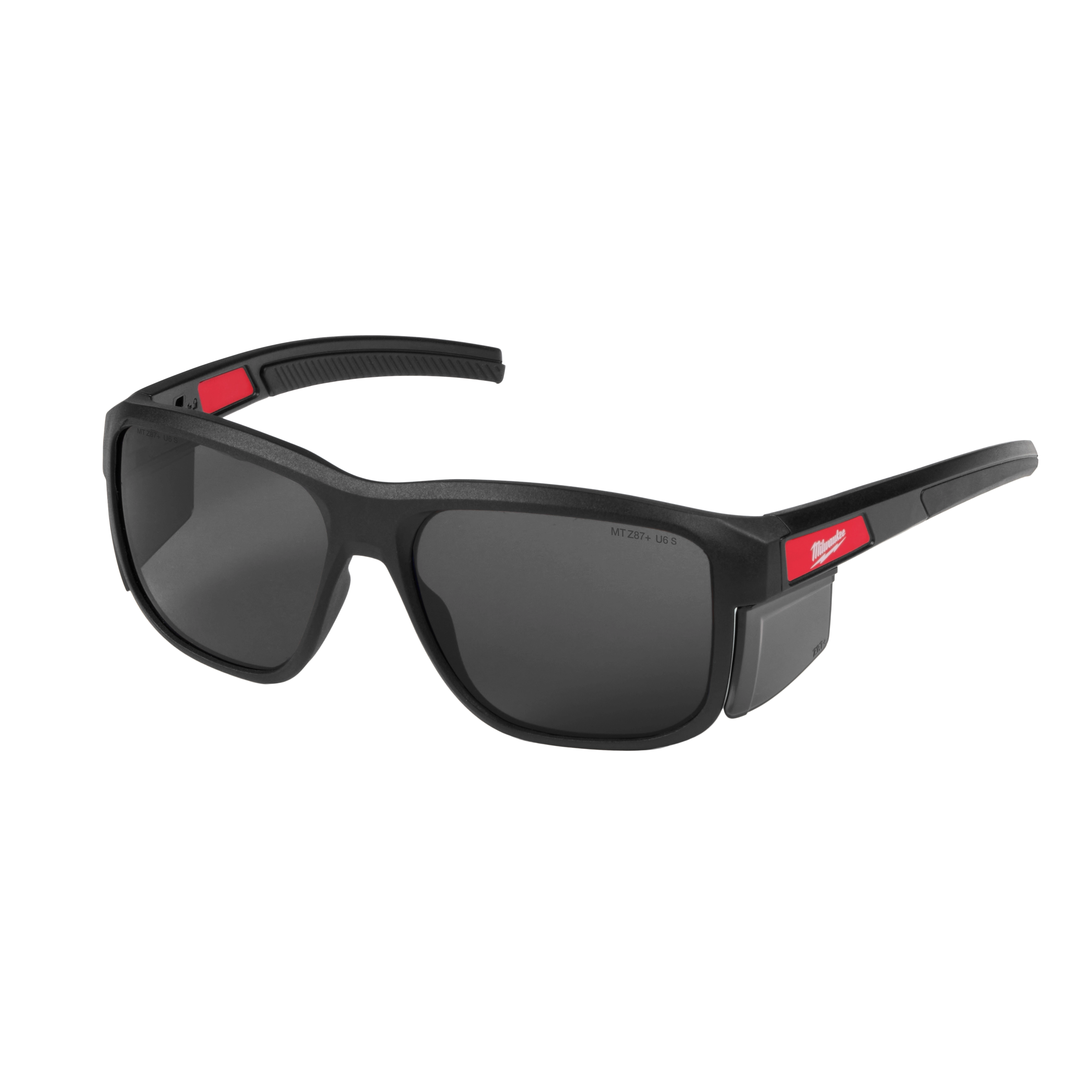 Full Frame Safety Glasses with Removable Side Shields feature tinted, anti-scratch lenses. The design includes black frames with red accents. These safety glasses provide comprehensive eye protection and are suitable for various professional and personal uses where eye safety is essential.