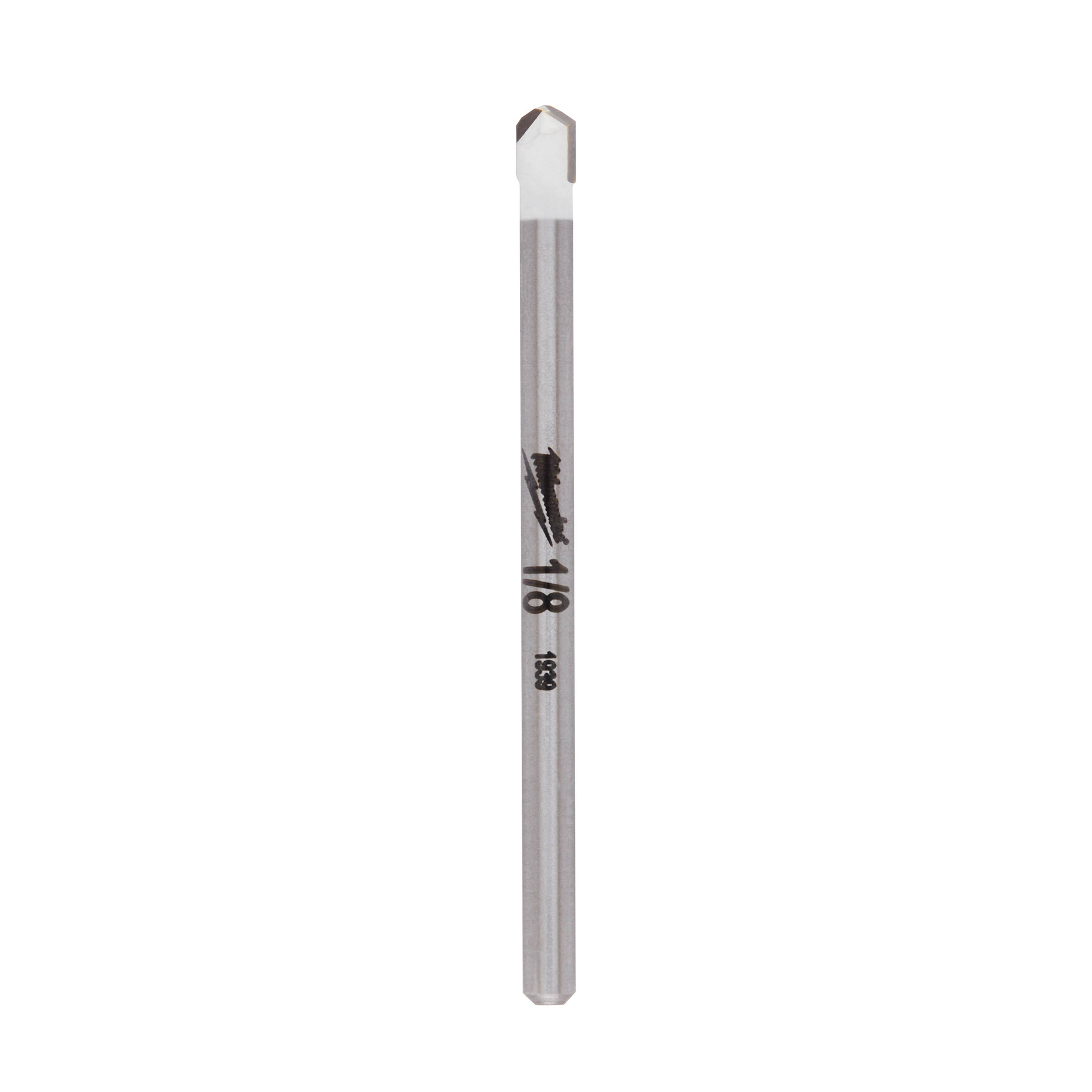 1/8" Natural Stone Bit, a slim, silver cylindrical tool with a pointed tip, designed for precise drilling into natural stone surfaces.