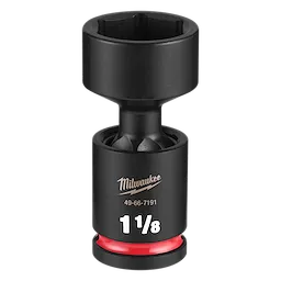Black SHOCKWAVE Impact Duty 1/2" Drive 1-1/8" Standard Swivel Socket with red ring on a plain background.