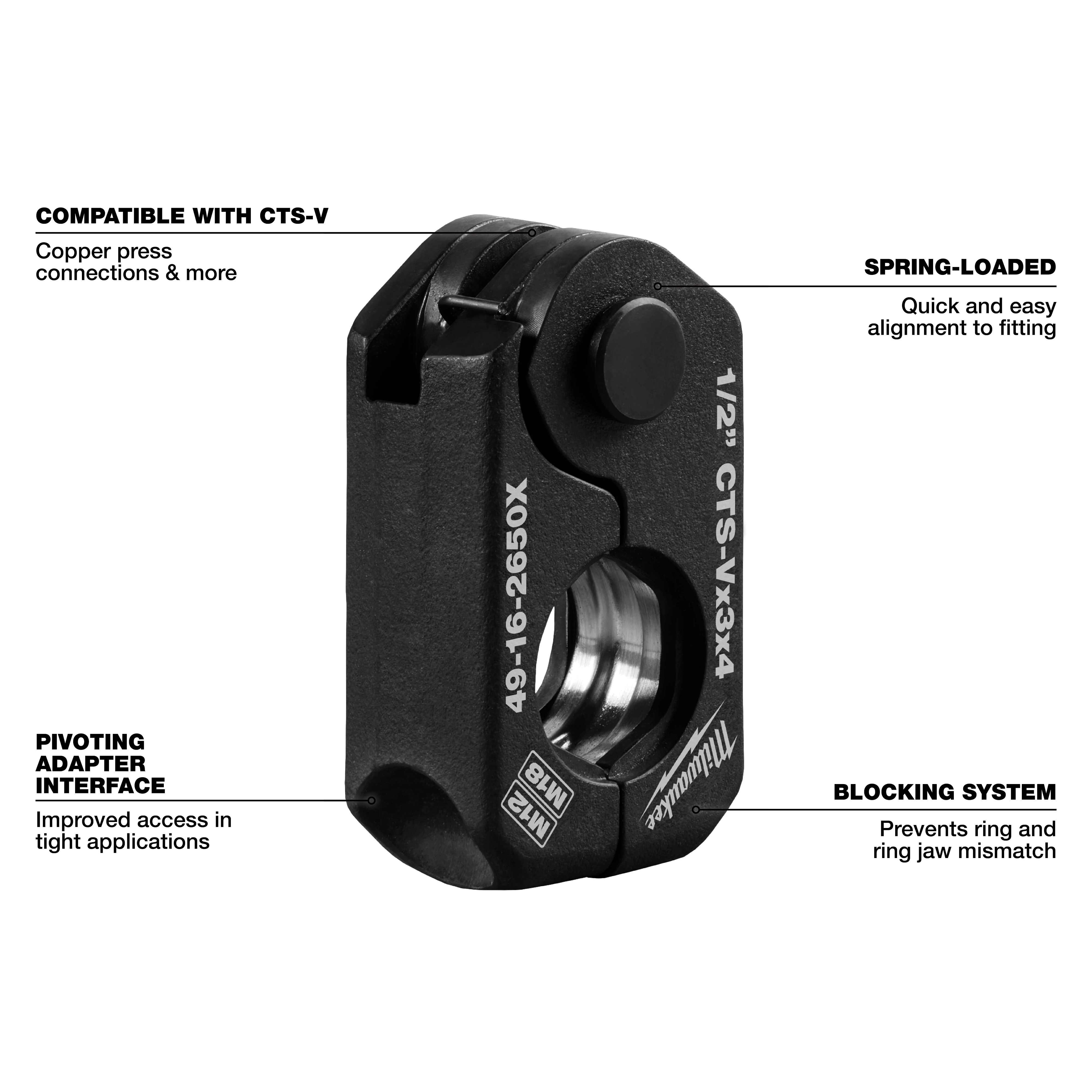 Walkaround image of the Milwaukee CTS-V Pivoting Press Ring highlighting its USPs