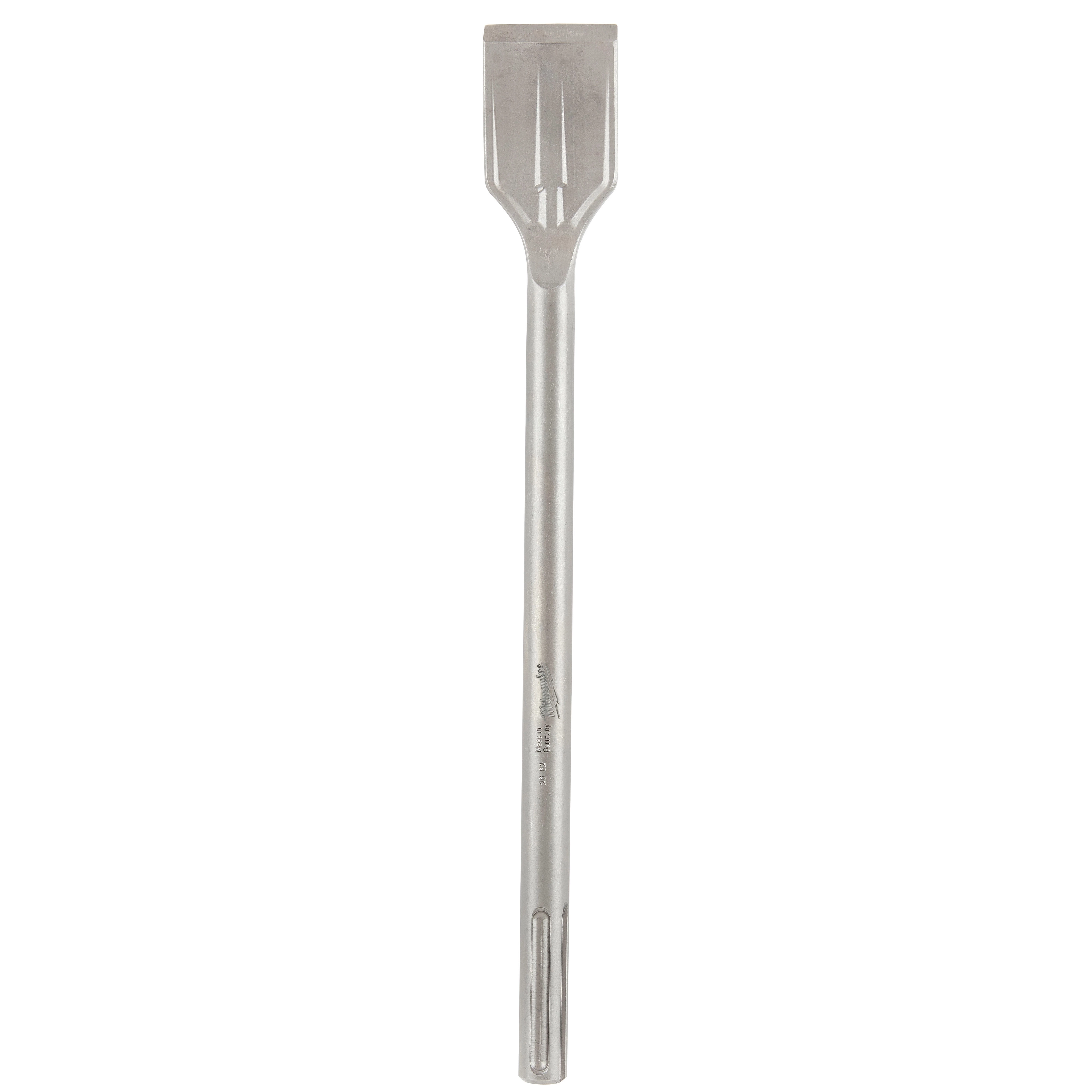 SDS-MAX SLEDGE 2" Tile Chisel features a robust, silver construction with a wide, flat blade and cylindrical handle for efficient tile removal.