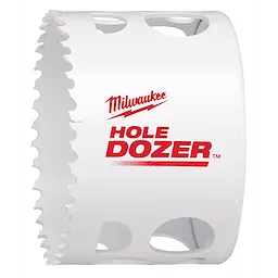 RANGE Hole Dozer Bi-Metal Hole Saw 2-11/16", 2-3/4", 2-7/8" is a white cylindrical saw blade with jagged teeth and red branding.