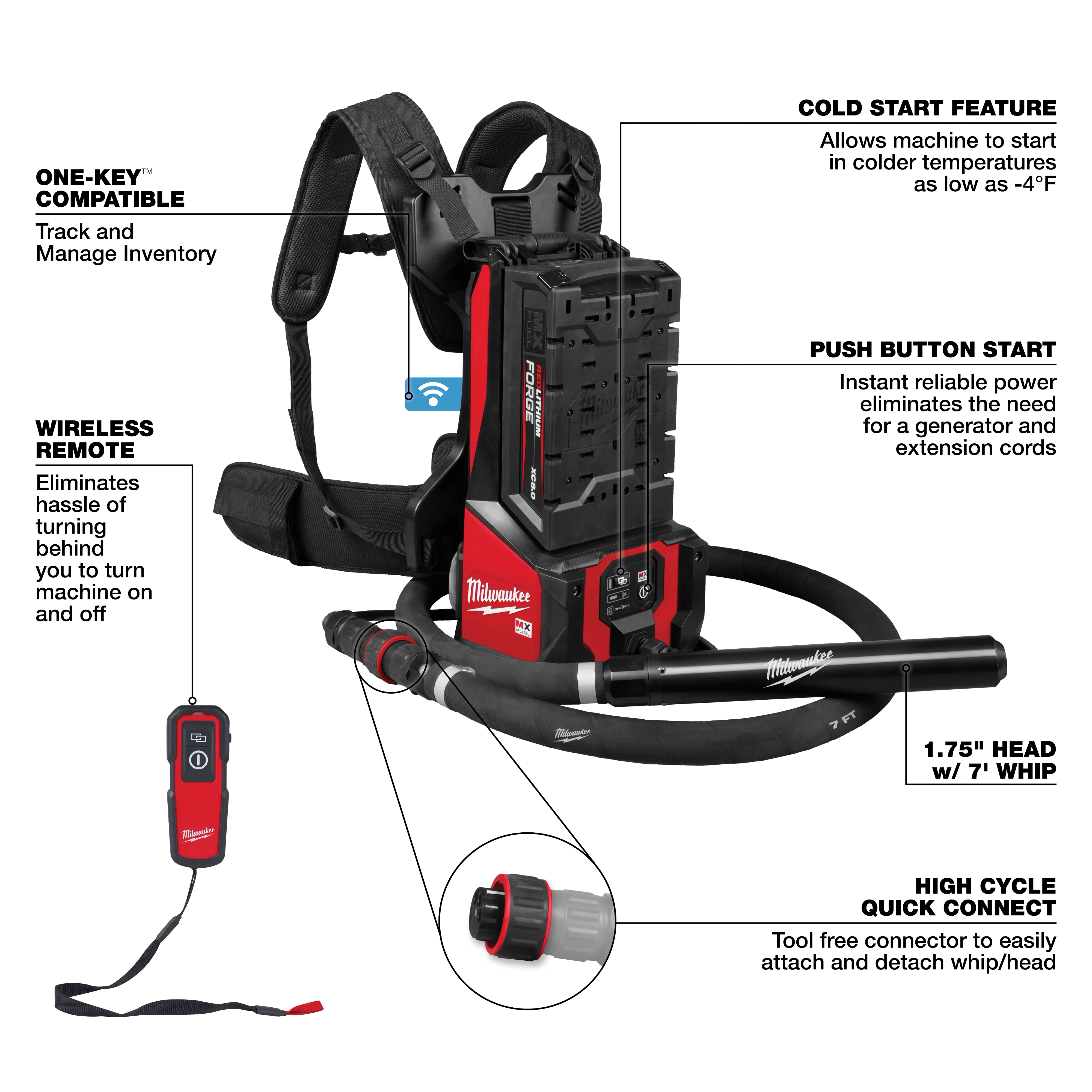 Walkaround image of the MX FUEL Backpack High Cycle Concrete Vibrator