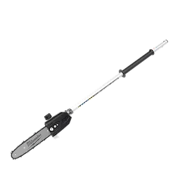 M18 FUEL QUIK-LOK 10" Pole Saw Attachment with a long metal shaft and compact saw head on a plain background