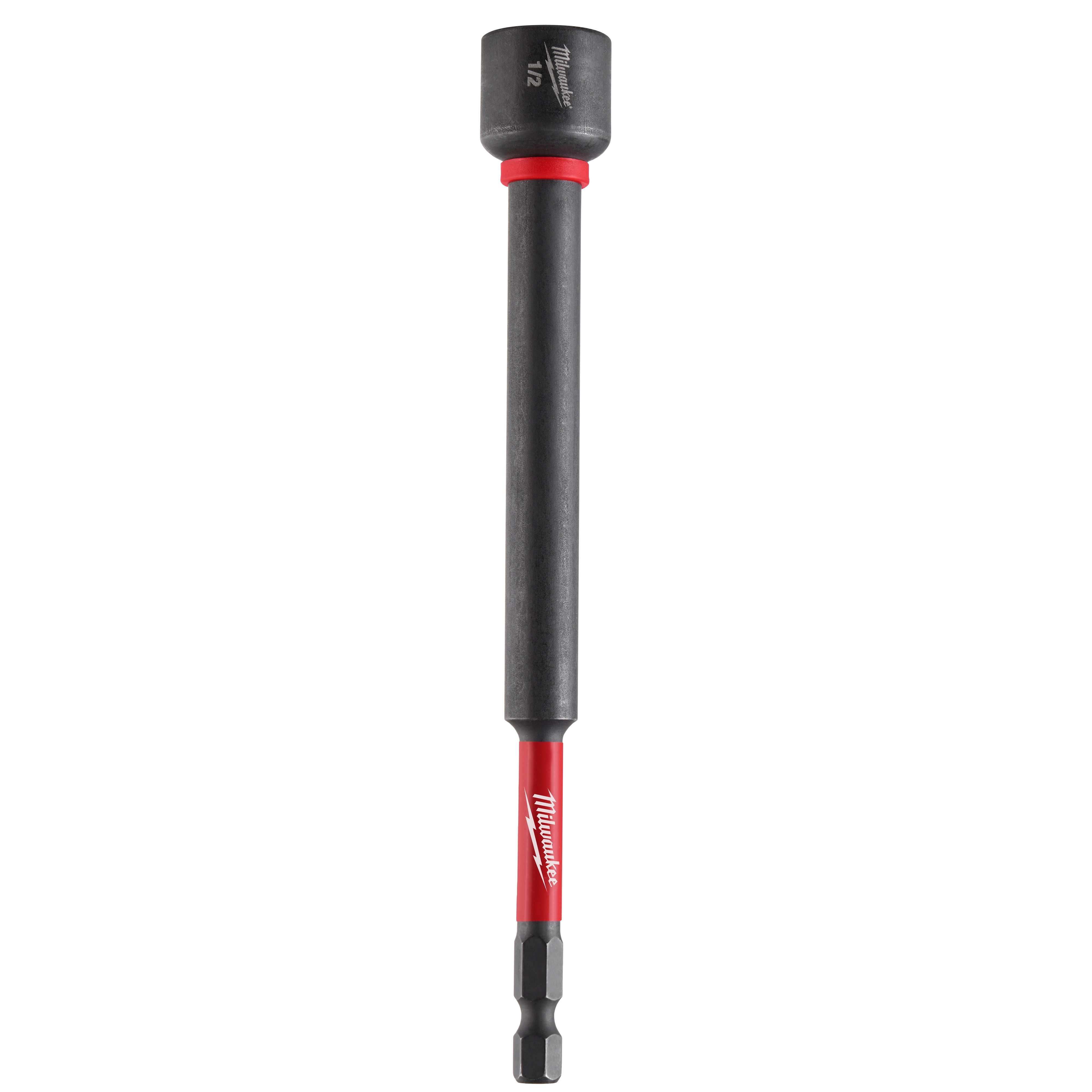 SHOCKWAVE Impact Duty 1/2" x 6" Magnetic Nut Driver in black and red with branding on the red shaft and black nut driver end.