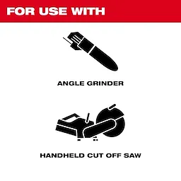 Bonded Abrasives are compatible with angle grinders and handheld cut off saws, indicated by black icons on a white background.