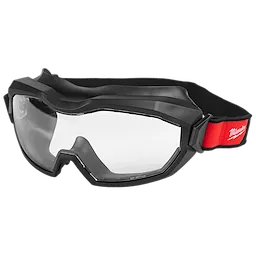 Vented Goggles - Clear Dual Coat Lens featuring a black frame, clear lenses, and an adjustable head strap with a red accent.