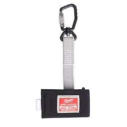 The Quick-Connect Wrist Lanyard has a black carabiner clip, a grey strap, and a black wristband with a red and white label indicating a maximum capacity of 5lbs (2.2kg).