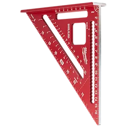 Red 180mm Rafter Square featuring measurement markings, cut-outs, and grips for precision woodworking and construction tasks.