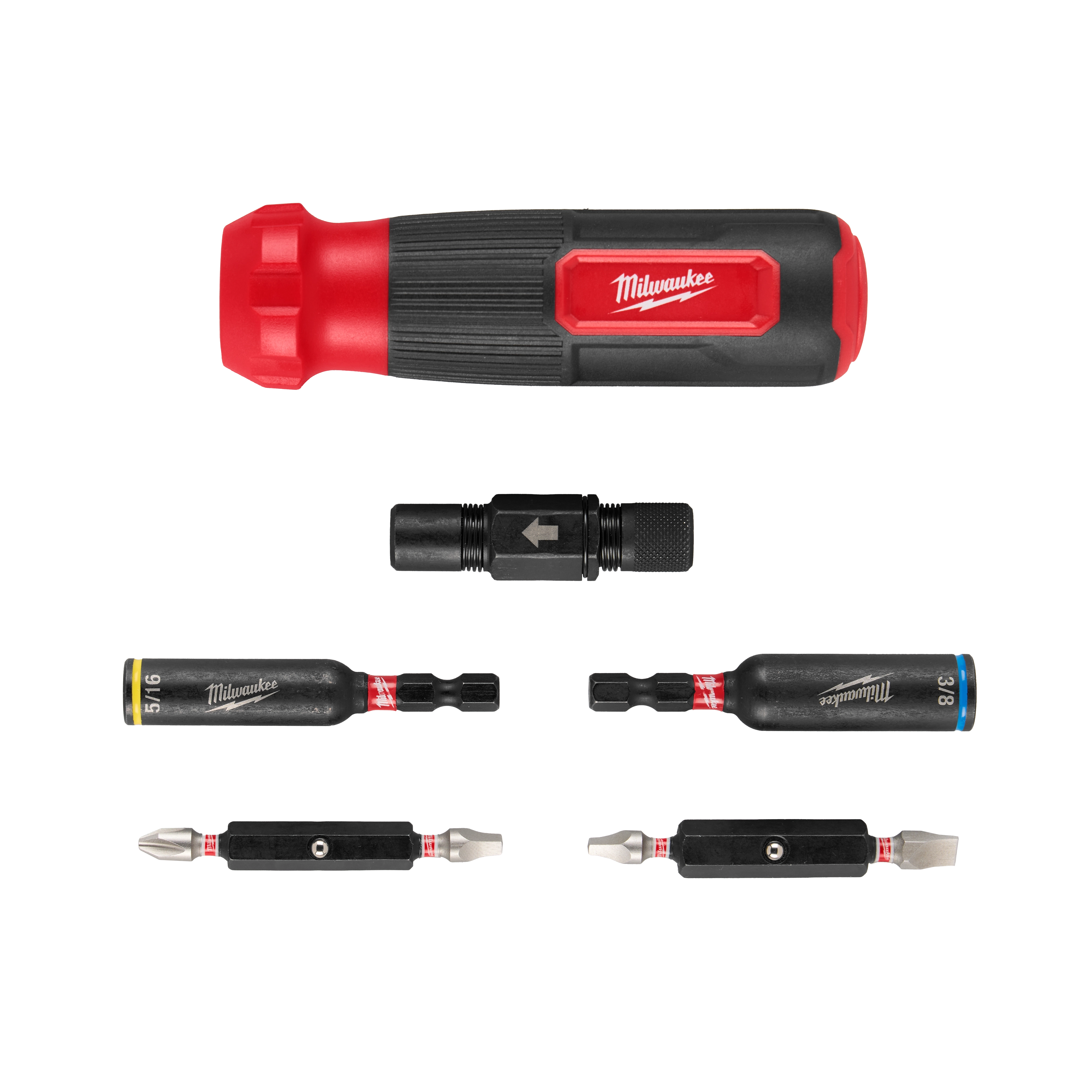 The 8-IN-1 Multi-Bit & Nut Driver with SHOCKWAVE Impact Duty Bits & Nut Drivers features various interchangeable bits and nut drivers in different sizes. The set includes sturdy attachments for versatile use in impact applications.
