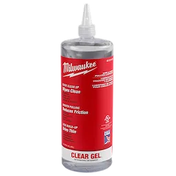 Milwaukee Wire & Cable Pulling Clear Gel Lubricant in a clear plastic bottle with a red label, white text, and a pointed dispenser cap.