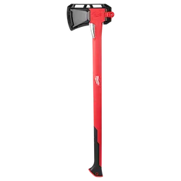 Red 36" Splitting Axe with a black head, black grip, and a hanging hole at the bottom. Designed for heavy-duty wood splitting tasks.