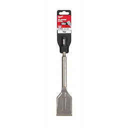 SDS-PLUS SLEDGE 1-7/8" Tile Chisel with gray metal blade and handle, black packaging, and red label detailing product information.