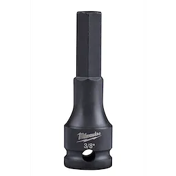 The 3/8" Drive 3/8" Hex Bit Socket is shown in black with a hexagonal bit at the top. The brand logo is engraved on the socket base along with the size marking "3/8"."