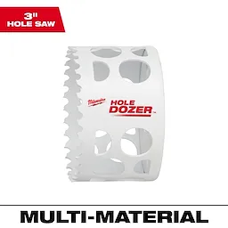 Milwaukee 3" Hole Dozer Bi-Metal Hole Saw with a white body and red logo, designed for cutting through multiple materials.
