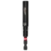 The image shows a SHOCKWAVE™ 3" Impact Duty Magnetic Drive Guide by Milwaukee. It has a black and red color scheme with "Milwaukee" branding on the shaft. The guide features a magnetic tip for holding screws securely during use.