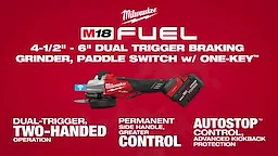 Milwaukee® M18 FUEL™ 4.5 - 6 inch Dual Trigger Braking Grinder, Paddle Switch w/ ONE-KEY™
