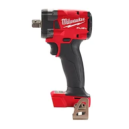 Milwaukee M18 FUEL 1/2" Compact Impact Wrench with Pin Detent Block in red and black, featuring an ergonomic handle.