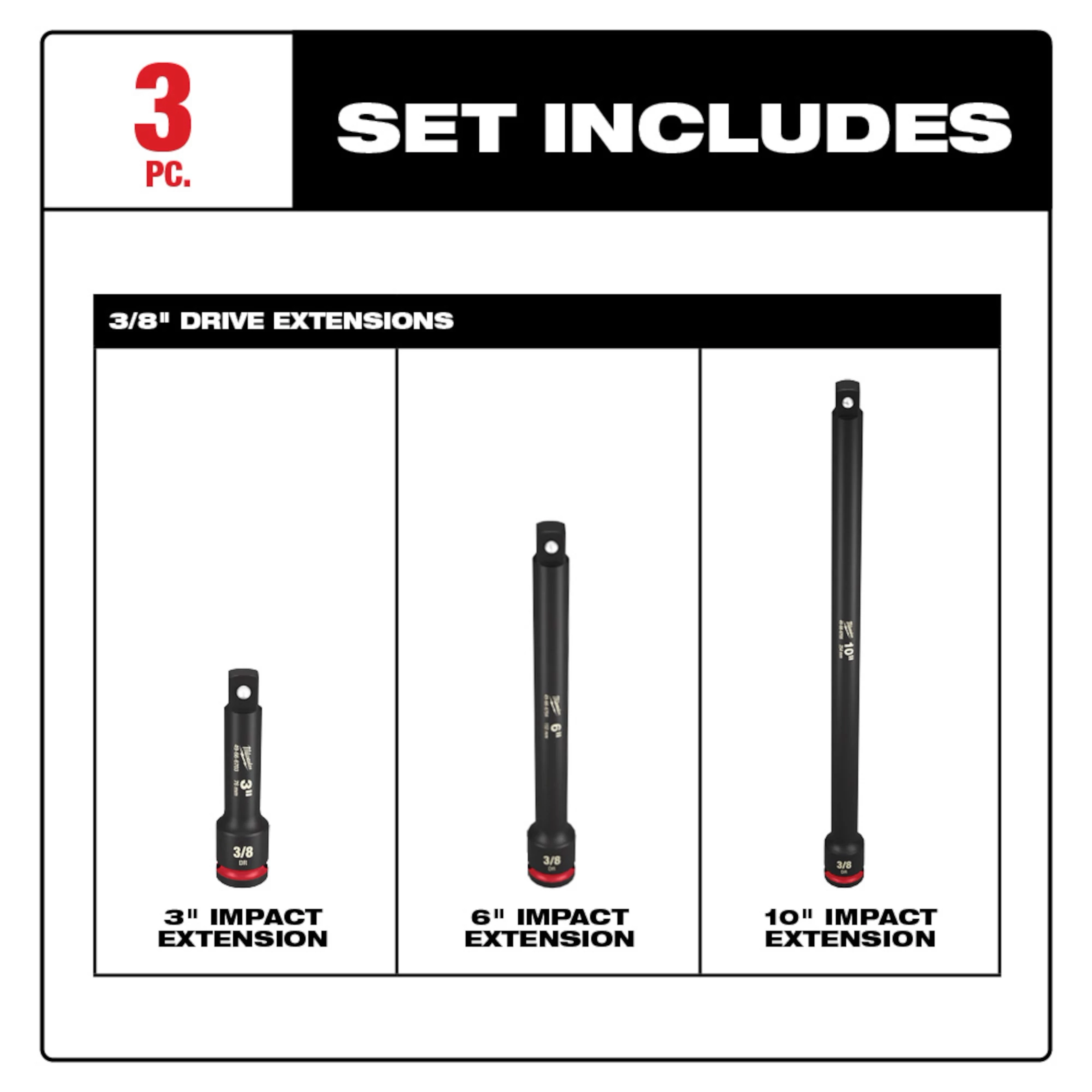 49-66-6714 3PC SHOCKWAVE Impact Duty(TM) 3/8" Drive Extension Set