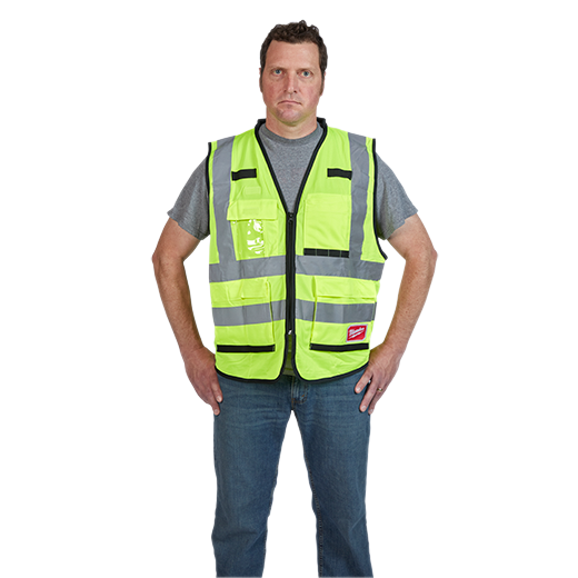 48-73-5042 safety personal safety PPE personal protective equipment on model - High Visibility Yellow Performance Safety Vest - L/XL