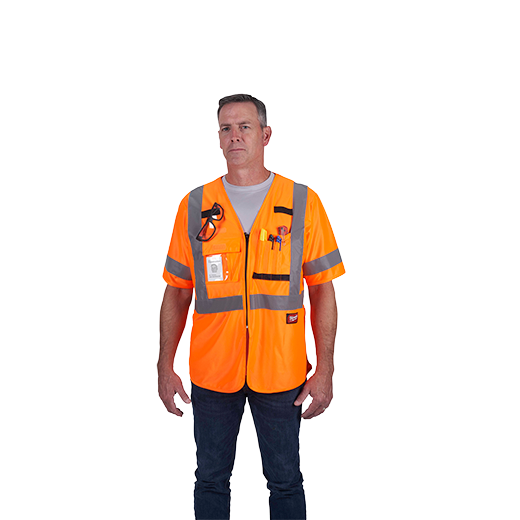 (S/M) Class 3 High Visibility Orange Safety Vest Milwaukee Tool