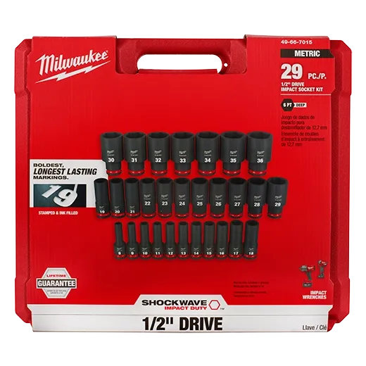 SHOCKWAVE Impact Duty 1/2" Drive 6 Point Socket Sets Milwaukee Tool