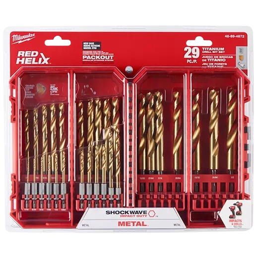 SHOCKWAVE Impact Duty™ RED HELIX™ Titanium Drill Bit Set 29PC