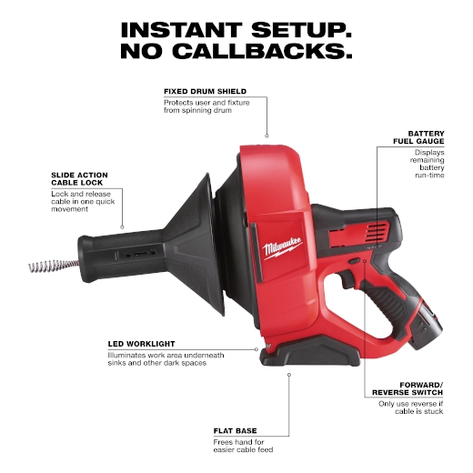 M12 Drain Snake Kit with 12Volt Battery Milwaukee Tool